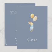 Birth Announcement Little Rabbit With Balloons Notitiekaartje (Voorkant / Achterkant)