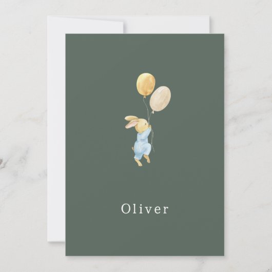 Birth Announcement Little Rabbit With Balloons Notitiekaartje (Voorkant)