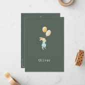 Birth Announcement Little Rabbit With Balloons Notitiekaartje (Voorkant / Achterkant in situ)