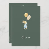 Birth Announcement Little Rabbit With Balloons Notitiekaartje (Voorkant / Achterkant)