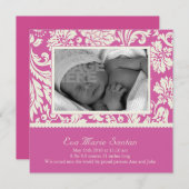 Birth Announcement - magenta floral Aankondiging (Voorkant / Achterkant)
