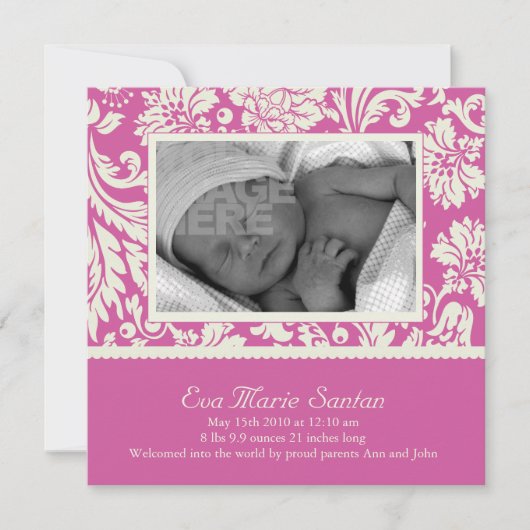 Birth Announcement - magenta floral Aankondiging (Voorkant)