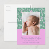 BIRTH ANNOUNCEMENT Pastel Floral Briefkaart (Voorkant / Achterkant)