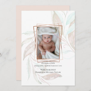 BIRTH ANNOUNCEMENT Pastel Waterverf Wispy Foliage Kaart
