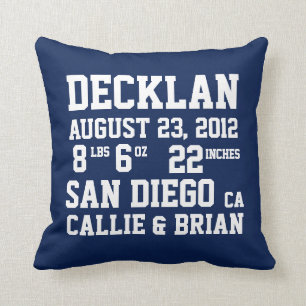 Birth Announcement Stats Navy Pillow Kussen