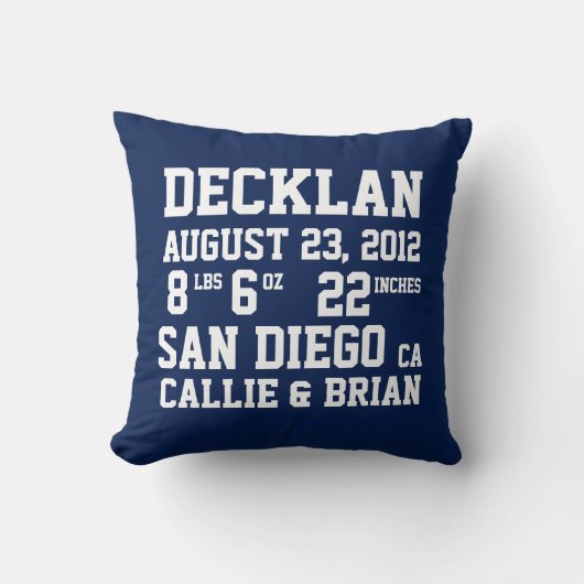 Birth Announcement Stats Navy Pillow Kussen (Voorkant)