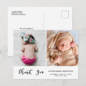 Birth Announcement Thank You Modern Script Photo Aankondigingskaart (Voorkant / Achterkant)
