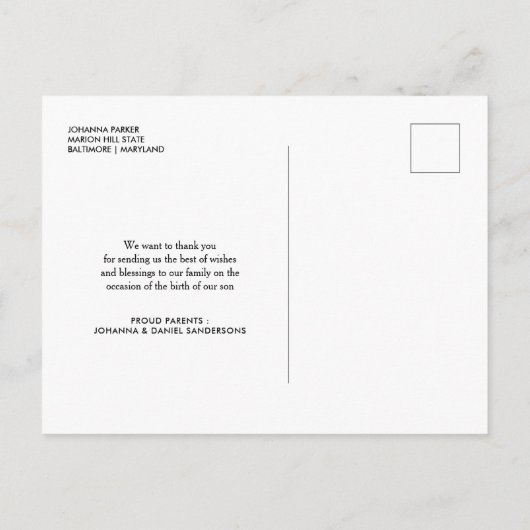 Birth Announcement Thank You Modern Script Photo Aankondigingskaart (Achterkant)