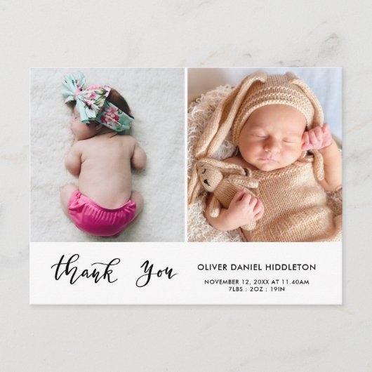 Birth Announcement Thank You Modern Script Photo Aankondigingskaart (Voorkant)