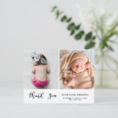 Birth Announcement Thank You Modern Script Photo Aankondigingskaart (Staand voorkant)