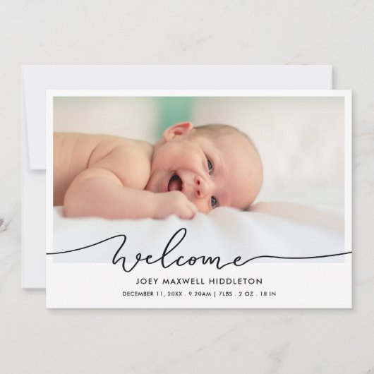 Birth Announcement Welcome Script Newborn Photo Aankondiging (Voorkant)