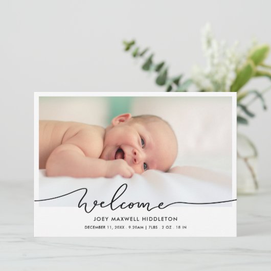 Birth Announcement Welcome Script Newborn Photo Aankondiging (Staand voorkant)