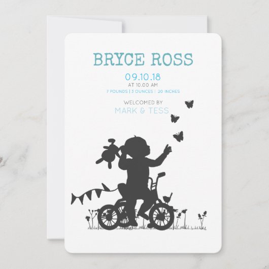 BIRTH ANNOUNCEMENTS Boy with bike Aankondiging (Voorkant)