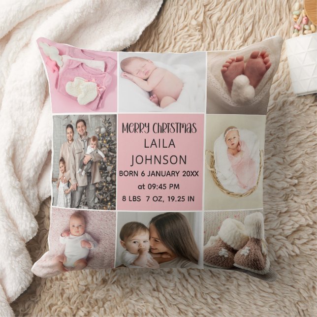  Birth Announcment Personalize 8 Photo christmas Kussen (Deken)