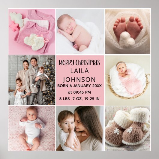  Birth Announcment Personalize 8 Photo christmas Poster (Voorkant)