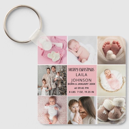  Birth Announcment Personalize 8 Photo christmas Sleutelhanger (Voorkant)