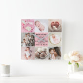  Birth Announcment Personalize 8 Photo christmas Vierkante Klok (Huis)
