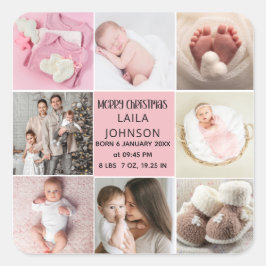  Birth Announcment Personalize 8 Photo christmas Vierkante Sticker