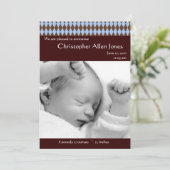 Birth Announding Blue and Brown Argyle Baby Boy Aankondiging (Staand voorkant)