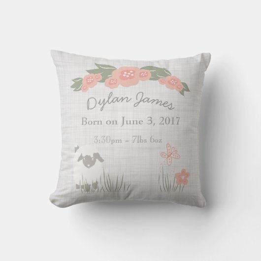 Birth Baby Pillow Lamb Boy Girl Nursery Kussen (Voorkant)
