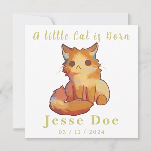 Birth Boy and Girl card, little cat (Voorkant)