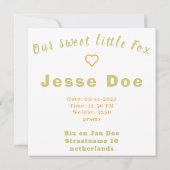 Birth Boy and Girl card, little Fox (Achterkant)
