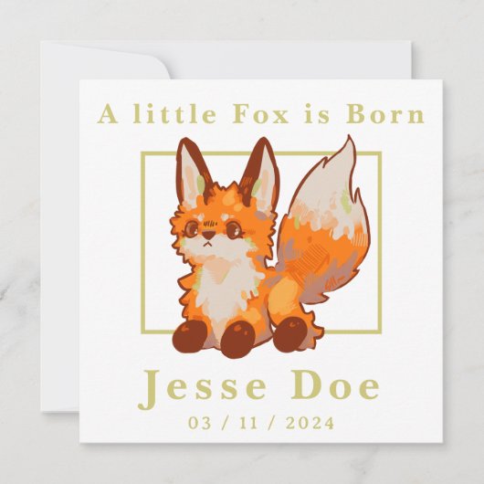 Birth Boy and Girl card, little Fox (Voorkant)