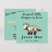 Birth Boy Card Cute Dragon  (Voorkant / Achterkant)