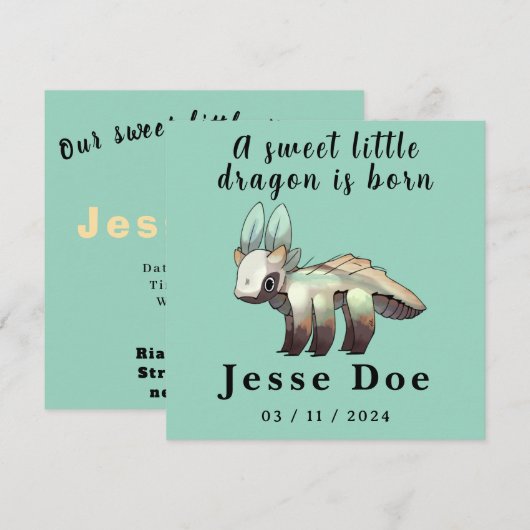 Birth Boy Card Cute Dragon  (Voorkant / Achterkant)