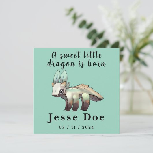 Birth Boy Card Cute Dragon  (Staand voorkant)
