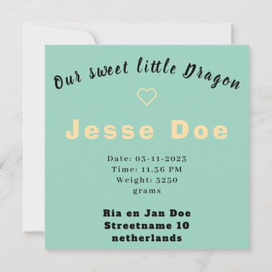 Birth Boy Card Cute Dragon  (Achterkant)
