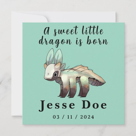 Birth Boy Card Cute Dragon  (Voorkant)