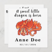 Birth card Girl Cute Dragon pixel art (Voorkant / Achterkant)