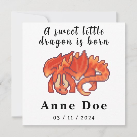 Birth card Girl Cute Dragon pixel art (Voorkant)