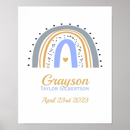 Birth Date Nursery Blue Rainbow Poster (Voorkant)