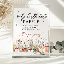 Birth Date Raffle Merry Baby Shower Game sign Poster