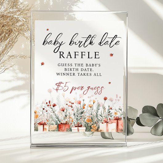 Birth Date Raffle Merry Baby Shower Game sign Poster