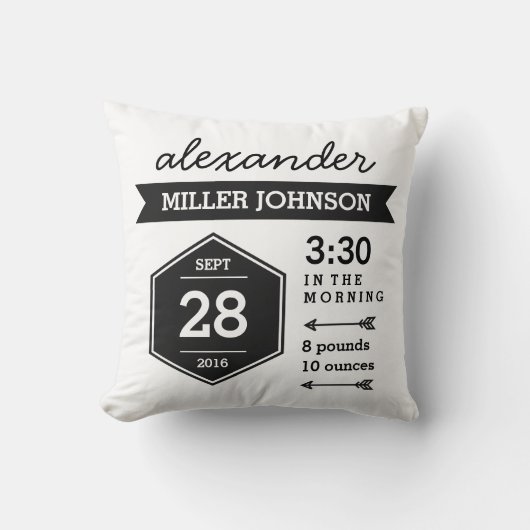 Birth Details Black White Pillow - monochrome art Kussen (Voorkant)