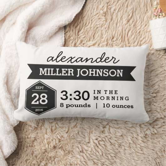 Birth Details Black White Pillow - Monochrome Baby Kussen (Deken)