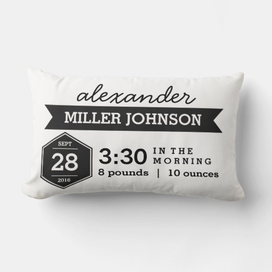 Birth Details Black White Pillow - Monochrome Baby Kussen (Voorkant)