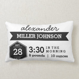 Birth Details Black White Pillow - Monochrome Baby Kussen