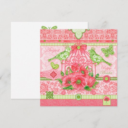 Birth Flower and Gem August Birdcage Kaart (Voorkant / Achterkant)