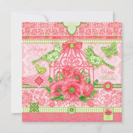 Birth Flower and Gem August Birdcage Kaart (Voorkant)