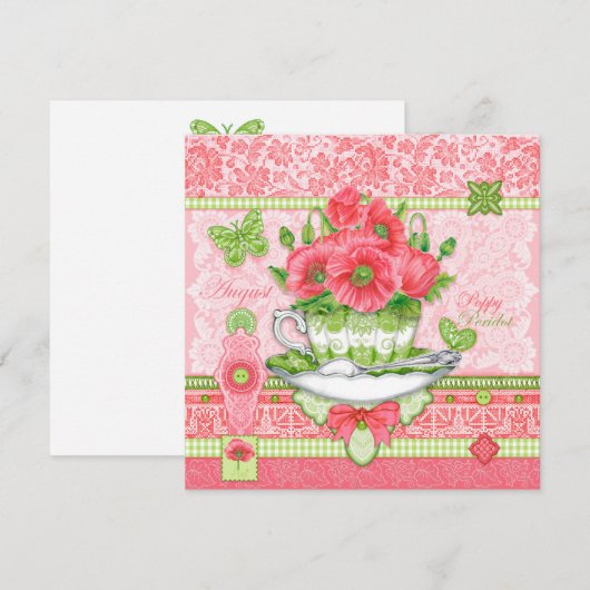 Birth Flower and Gem August Teacup Kaart (Voorkant / Achterkant)