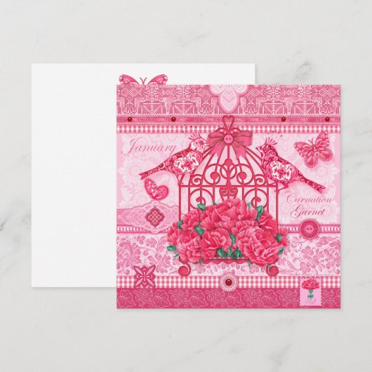 Birth Flower and Gem January Birdcage Kaart (Voorkant / Achterkant)