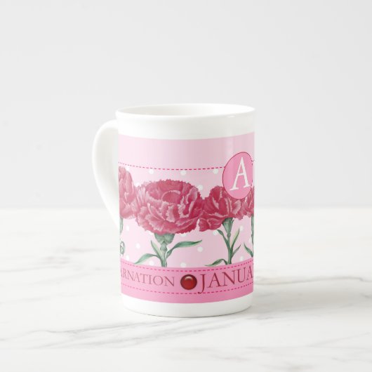 Birth Flower and Gem January Bone China Mok (Links)