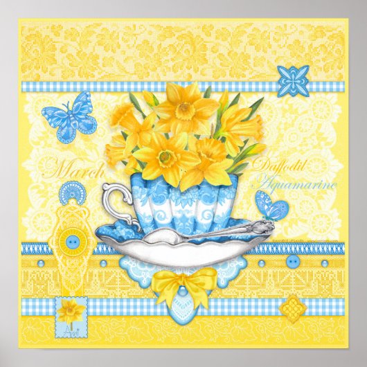 Birth Flower and Gem March Teacup Poster (Voorkant)