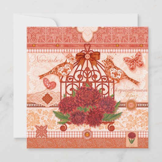Birth Flower and Gem November Birdcage Kaart (Voorkant)
