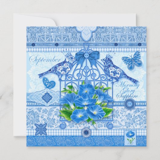 Birth Flower and Gem September Birdcage Kaart (Voorkant)