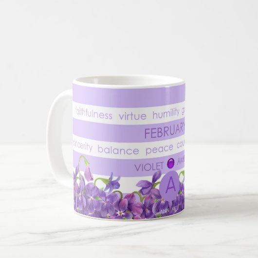Birth Flower and Gem Stripe Mok February (Voorkant links)